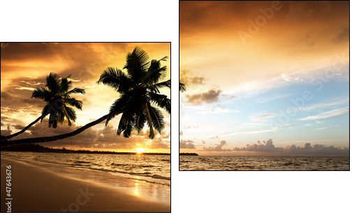 sunset on the beach of caribbean sea  - Obraz dwuczęściowy, Dyptyk