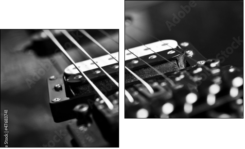 Strings electric guitar closeup in black tones  - Obraz dwuczęściowy, Dyptyk