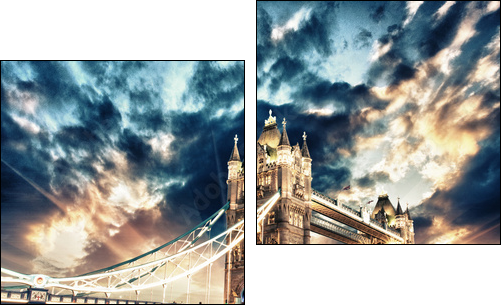 Beautiful sunset colors over famous Tower Bridge in London  - Obraz dwuczęściowy, Dyptyk