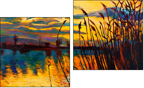 Lake on sunset  - Obraz dwuczęściowy, Dyptyk