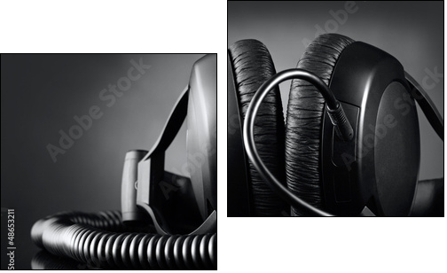 Modern headphones over dark background  - Obraz dwuczęściowy, Dyptyk