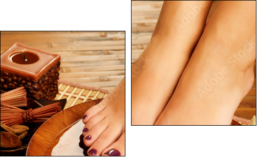 female feet at spa salon on pedicure procedure  - Obraz dwuczęściowy, Dyptyk