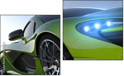 green sportcar closeup  - Obraz dwuczęściowy, Dyptyk