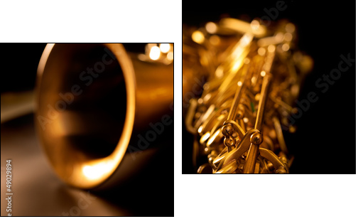 Tenor sax golden saxophone macro selective focus  - Obraz dwuczęściowy, Dyptyk