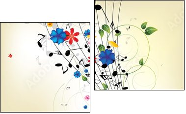 Floral musical background with notes  - Obraz dwuczęściowy, Dyptyk