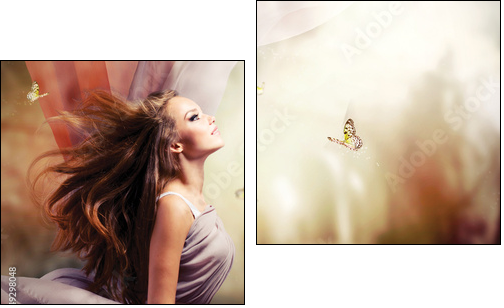 Beautiful Girl in Fantasy Mystical and Magical Spring Garden  - Obraz dwuczęściowy, Dyptyk