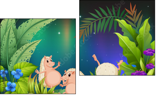 Three wild animals playing in the garden  - Obraz dwuczęściowy, Dyptyk