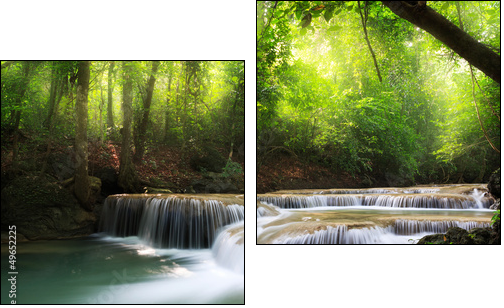 Deep forest waterfall  - Obraz dwuczęściowy, Dyptyk
