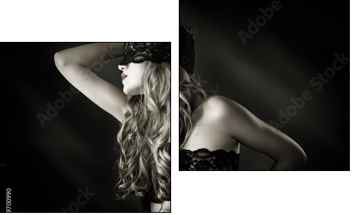 beautiful woman with a black lace on her eyes  - Obraz dwuczęściowy, Dyptyk