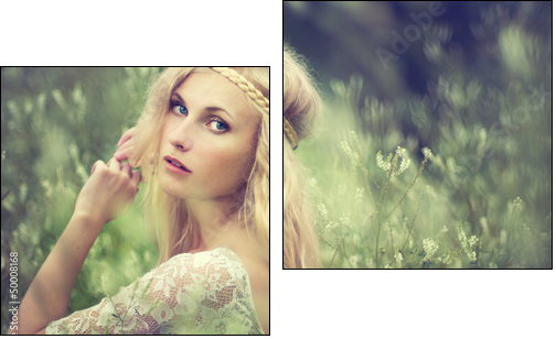 Vintage portrait of a beautiful girl in a magical place  - Obraz dwuczęściowy, Dyptyk