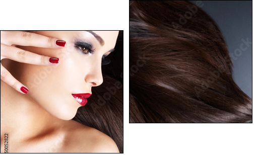 Beautiful woman with long brown straight hairs  - Obraz dwuczęściowy, Dyptyk