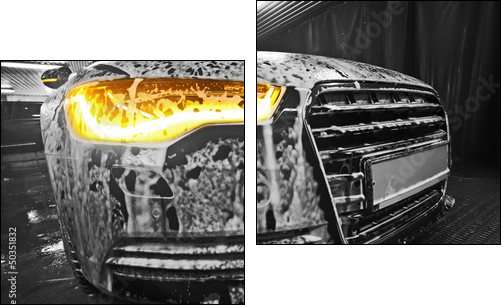 car in foam on sink  - Obraz dwuczęściowy, Dyptyk