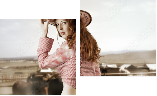 Woman wearing cowboy hat  - Obraz dwuczęściowy, Dyptyk