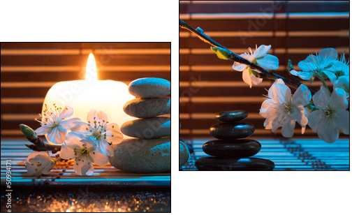 fiori di mandorla con candela e pietre bianche e nere  - Obraz dwuczęściowy, Dyptyk