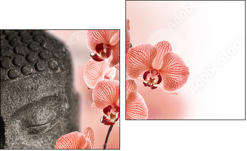 Bouddha et orchidÃ©e rouge  - Obraz dwuczęściowy, Dyptyk