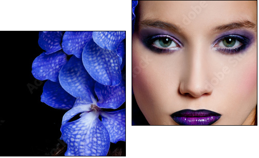 Fashionable beautiful woman with orchid in her hair  - Obraz dwuczęściowy, Dyptyk
