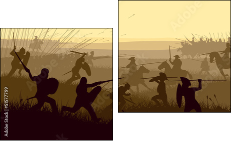Abstract illustration of medieval battle.  - Obraz dwuczęściowy, Dyptyk