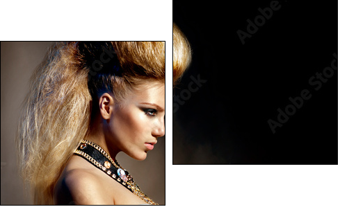 Fashion Rocker Style Model Girl Portrait. Hairstyle  - Obraz dwuczęściowy, Dyptyk
