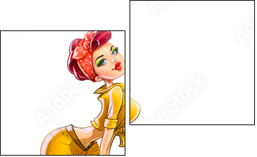 girl auto mechanic pump wheel illustration isolated on white  - Obraz dwuczęściowy, Dyptyk