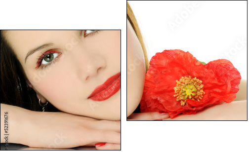 beautiful girl with poppy  - Obraz dwuczęściowy, Dyptyk