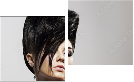Updo Hair. Woman with Trendy Hairstyle with Diamond Earrings  - Obraz dwuczęściowy, Dyptyk