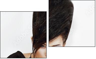 Updo Hair. Woman with Trendy Hairstyle with Diamond Earrings  - Obraz dwuczęściowy, Dyptyk