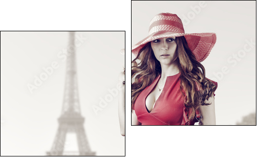 Young beautiful woman in Paris, France  - Obraz dwuczęściowy, Dyptyk