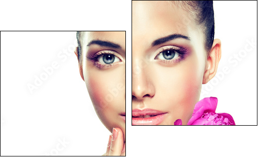 Beauty Portrait. Beautiful Spa Woman Touching her Face  - Obraz dwuczęściowy, Dyptyk