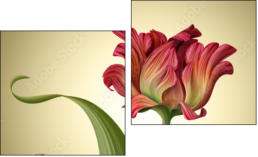 illustration of a beautiful red tulip flower with ladybug  - Obraz dwuczęściowy, Dyptyk