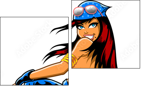 Sexy Squatting Biker Girl  - Obraz dwuczęściowy, Dyptyk