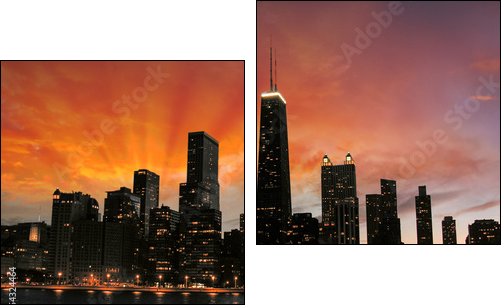 Wonderful Chicago Skyscrapers Silhouette at sunset  - Obraz dwuczęściowy, Dyptyk