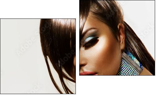 Fashion Beauty Girl. Stylish Haircut and Makeup  - Obraz dwuczęściowy, Dyptyk