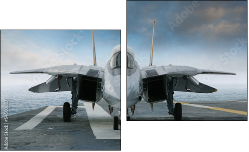 F-14 jet fighter on an aircraft carrier deck viewed from front  - Obraz dwuczęściowy, Dyptyk