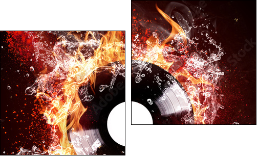 burning vinyl disc  - Obraz dwuczęściowy, Dyptyk