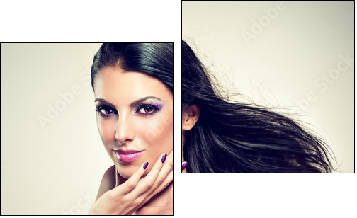 Beautiful brunette with long hair flying  - Obraz dwuczęściowy, Dyptyk