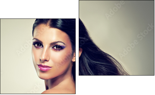 Beautiful brunette with long hair flying  - Obraz dwuczęściowy, Dyptyk