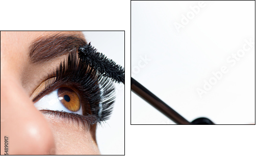 Mascara Applying. Long Lashes closeup  - Obraz dwuczęściowy, Dyptyk