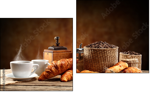 brown background and warm coffee  - Obraz dwuczęściowy, Dyptyk