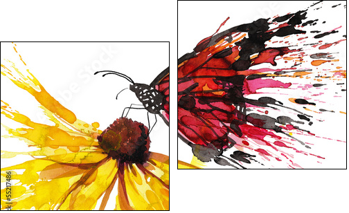 Butterfly on the flower  - Obraz dwuczęściowy, Dyptyk