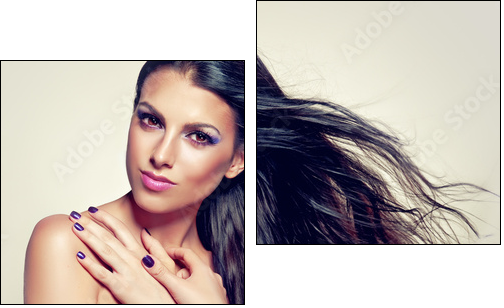Beautiful brunette with long hair flying  - Obraz dwuczęściowy, Dyptyk