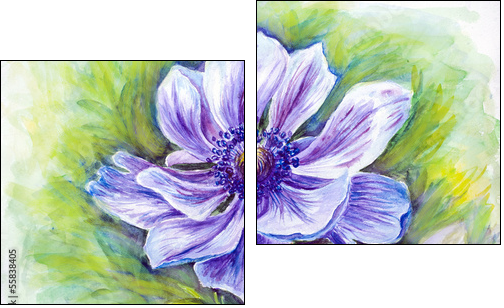 Japanese Anemones flower. Watercolor.  - Obraz dwuczęściowy, Dyptyk