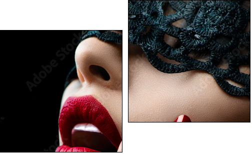 Beautiful Woman with Black Lace mask over her Eyes  - Obraz dwuczęściowy, Dyptyk