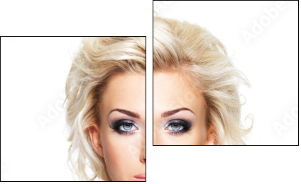 Beautiful blond woman with long curly hair and style makeup.  - Obraz dwuczęściowy, Dyptyk