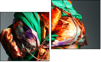 photo of redheaded girl in a head-dress from the coloured fabric  - Obraz dwuczęściowy, Dyptyk