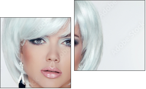 Makeup. Fashion Style Beauty Woman Portrait with White Short Hai  - Obraz dwuczęściowy, Dyptyk