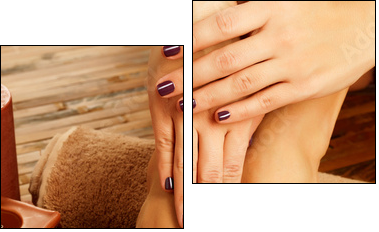 female feet at spa salon on pedicure procedure  - Obraz dwuczęściowy, Dyptyk
