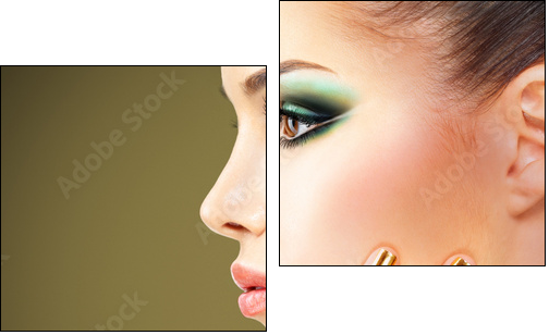 Glamour woman with beautiful golden nails and emerald ring  - Obraz dwuczęściowy, Dyptyk