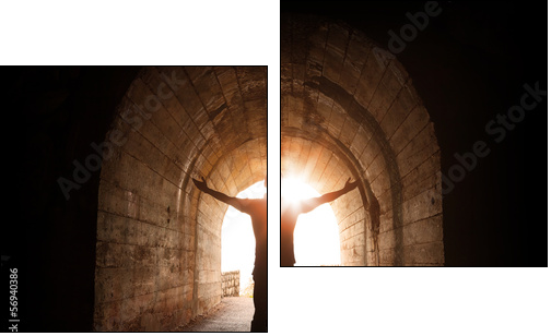 Man stands inside of old dark tunnel  - Obraz dwuczęściowy, Dyptyk