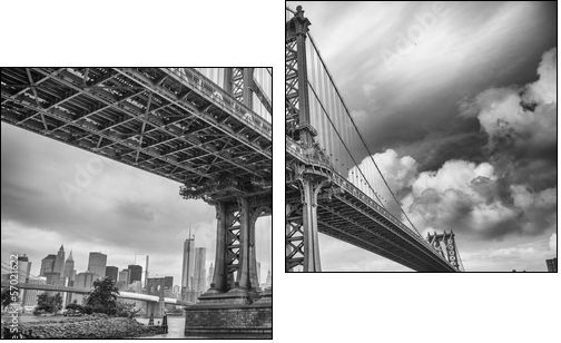 The Manhattan Bridge, New York City. Awesome wideangle upward vi - Obraz dwuczęściowy, Dyptyk