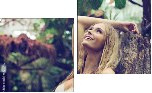 Amazing woman enjoying warm rain  - Obraz dwuczęściowy, Dyptyk